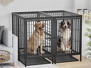 Heavy Duty Dog Crate Double Doors Large Dog Kennel with Prevent Escape Locks and Removable Trays