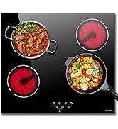 NOXTON Ceramic Hob, Built-in 4 Zone Electric Hob Cooker 60cm Unrestricted Pans 9 Power Level Heat...
