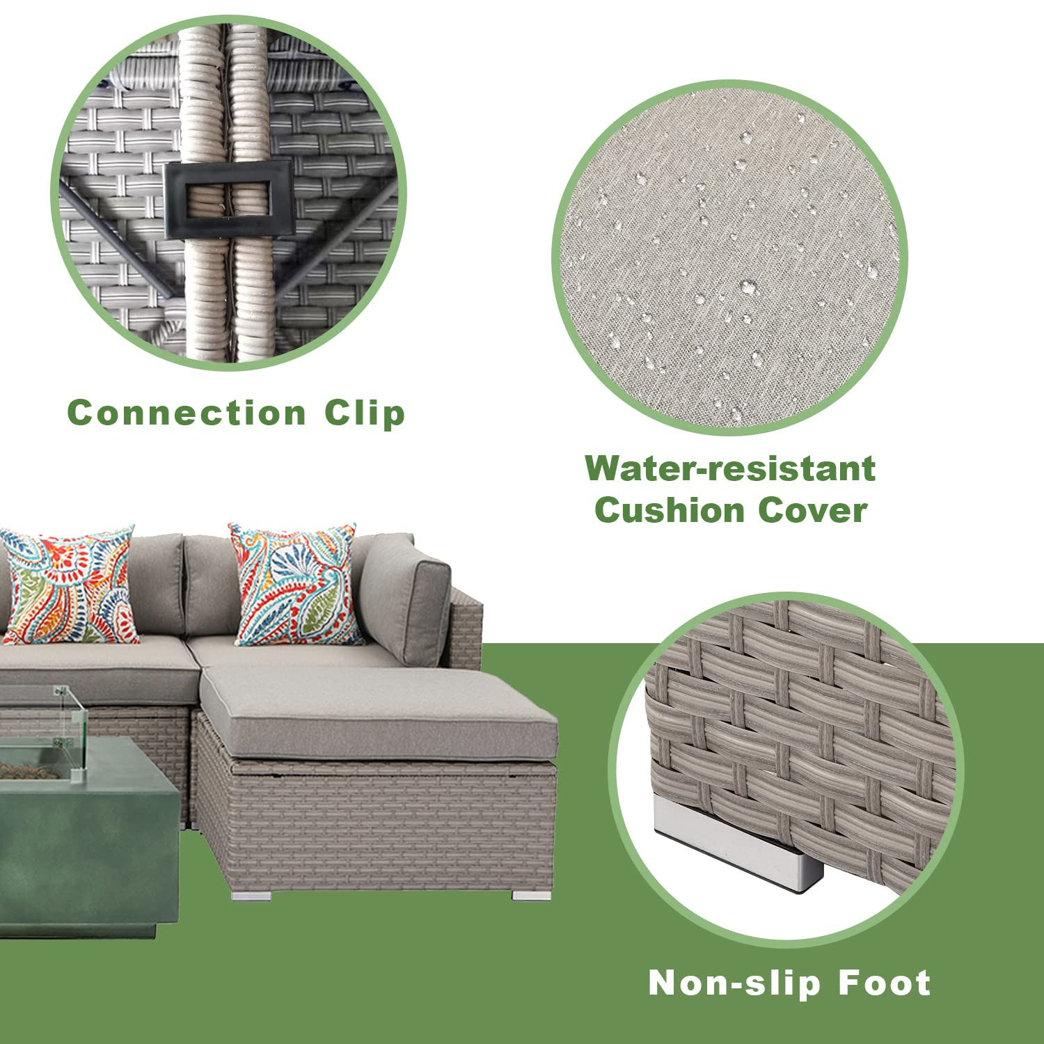 【Home&Garden】8-Pc Fire Pit Table Outdoor Furniture Sofa, Wicker Cushion Sectional w Celadon Fire Heater