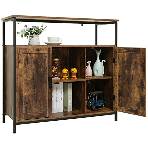 USIKEY Industrial Floor Storage Cabinet with 2 Doors, Kitchen Free Standing Cabinet with Adjustable Shelves, Feet, Storage Sideboard, Accent Cabinet, for Living Room Entry Bedroom, Rustic Brown