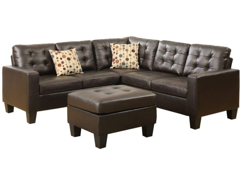 Poundex Bobkona Soft Bonded Leather 4 Piece Sectional with Ottoman Set (F6934), Espresso