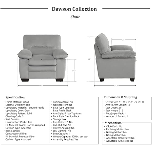 Lexicon Dawson 3-Piece Living Room Set, Gray