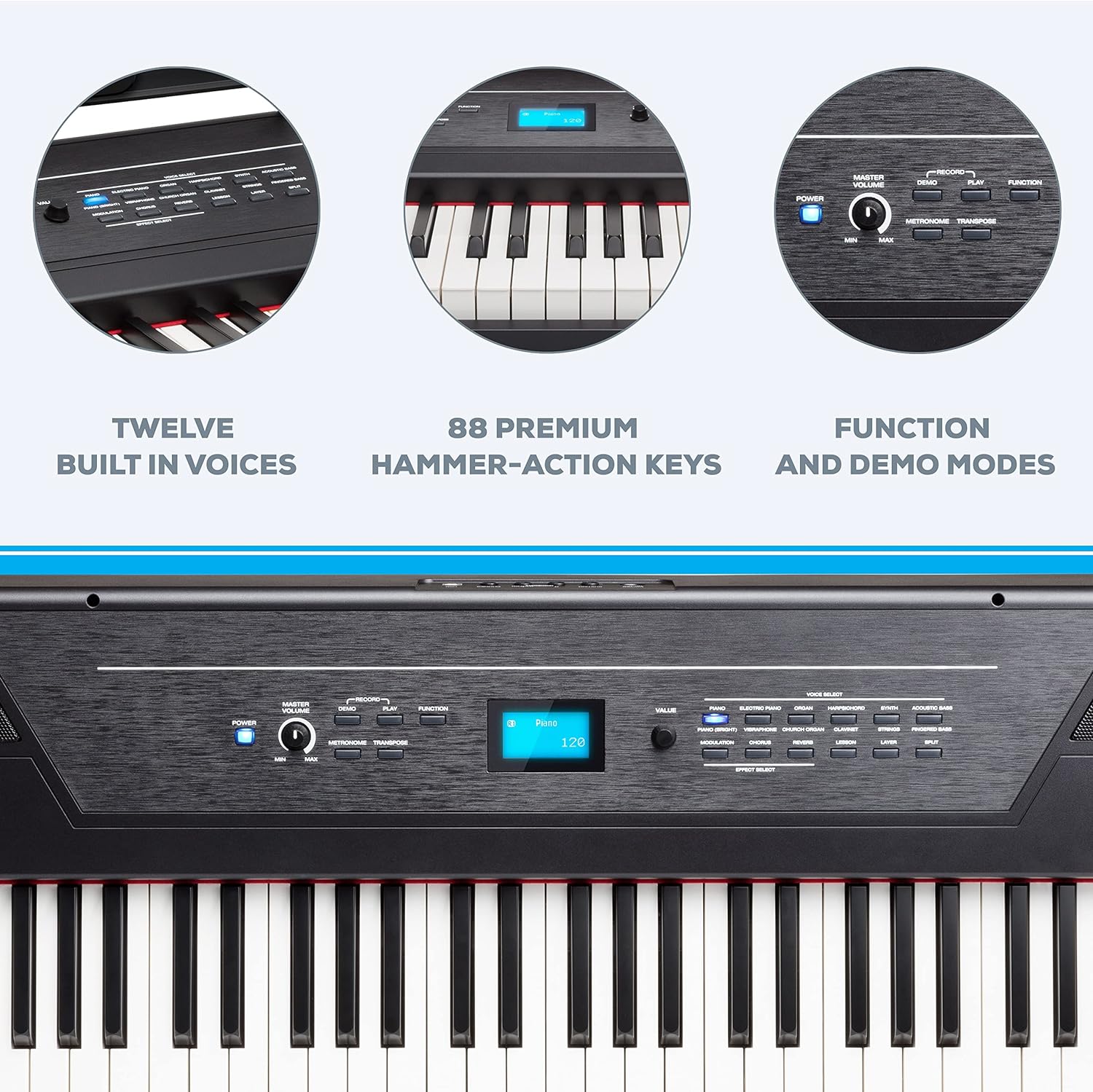 Alesis Recital Pro - Digital Piano Keyboard with 88 Weighted Hammer Action Keys, 12 Premium Voices and Built-In Speakers