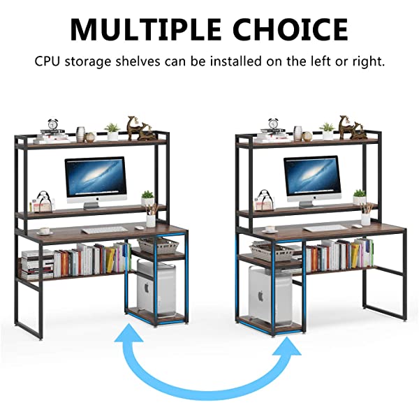 Tribesigns Computer Desk with Hutch and Shelves, 47 Inches Home Office Desk with Bookshelves and CPU Stand, Writing Desk PC Study Table Workstation for Small Spaces (Rustic Brown)