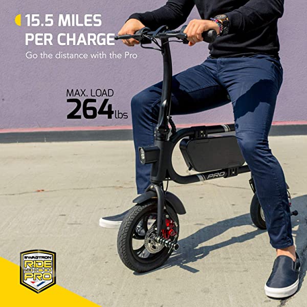 Swagtron Swagcycle Pro Pedal-Free App-Enabled Folding Electric Bike with USB Port to Charge on The Go White One Size Portable