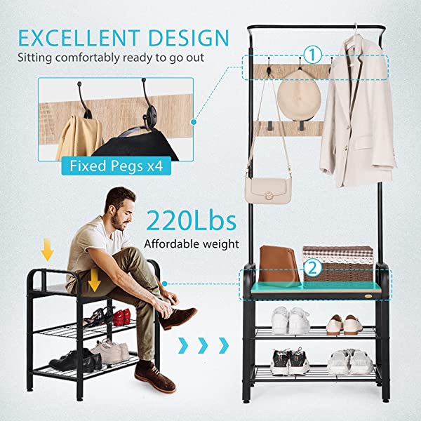 VIVOHOME 3-in-1 Entryway Hall Tree, Heavy Duty MDF Stand Coat Rack with Storage Bench, Industrial Wood Furniture with Stable Metal Frame, 8 Hooks Rustic Brown