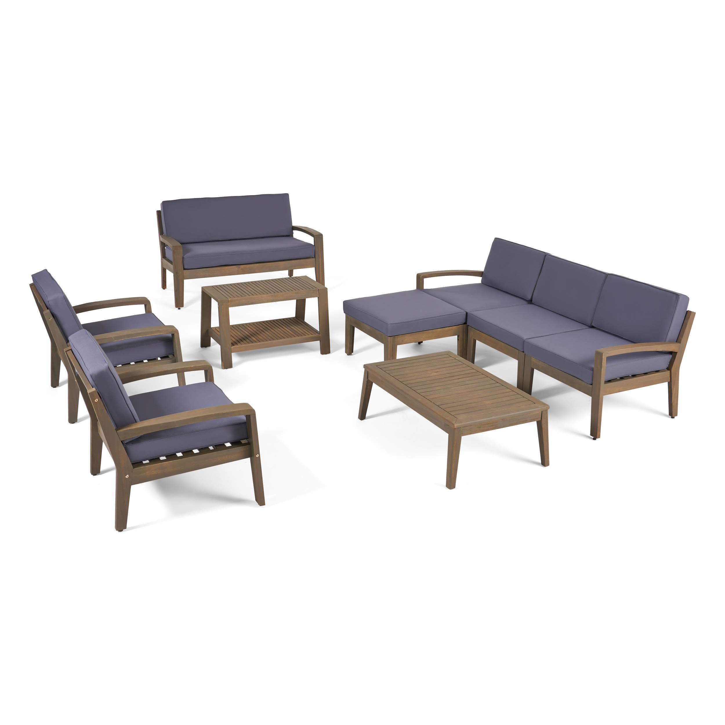 【Furniture】7-Seater Sectional Sofa Set for Patio with Loveseat, Club Chairs, Ottoman & Coffee Tables