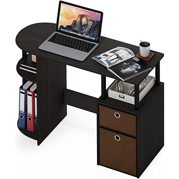 FURINNO Jaya Computer Study Desk with Bin, Brown Espresso