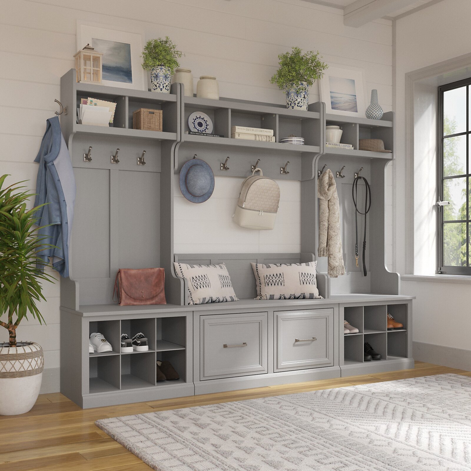 【Furniture】Woodland 88.23'' Wide Hall Tree with Bench and Shoe Storage