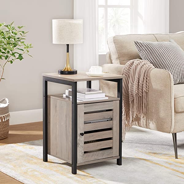 VASAGLE Nightstand, End Table with Open Shelf, Steel Frame, Bedroom, Industrial, Rustic Brown + Black