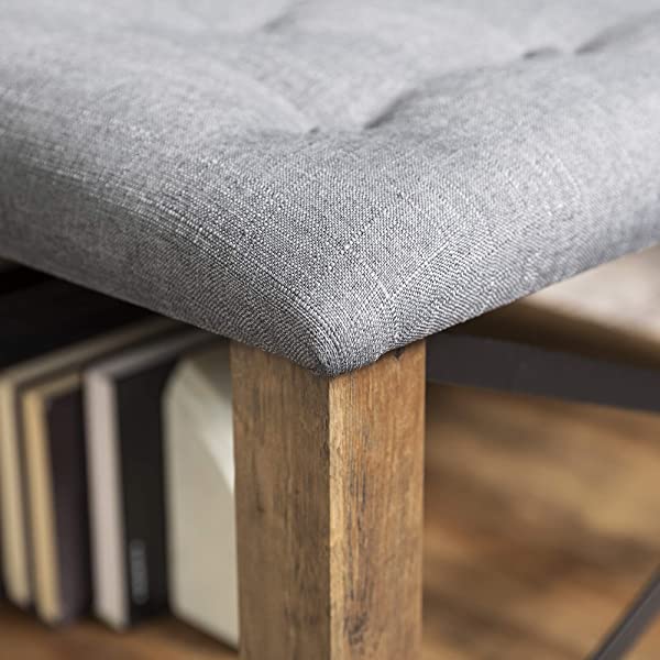 Walker Edison Cambridge Modern Farmhouse Metal X Tufted Ottoman, 30 Inch, Grey Grey Upholstered Ottoman