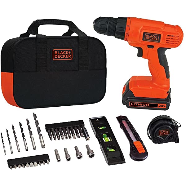 BLACK+DECKER 20V MAX Drill & Home Tool Kit, 34 Piece (BDCD120VA) , Orange Drill Project Kit