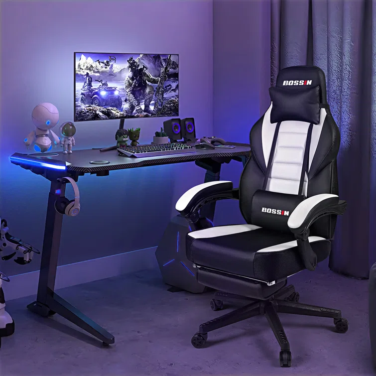 BOSSIN Gaming Chairs with Footrest, Ergonomic Computer Game Chairs with Lumbar Support
