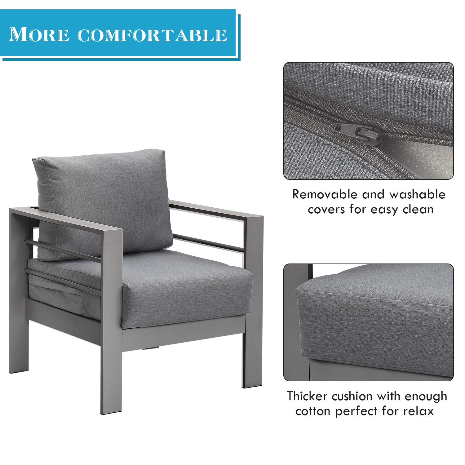 【Home&Garden】Aluminum Outdoor Patio Furniture Set, Modern Patio Conversation Sets