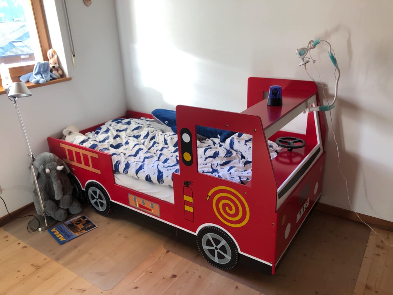 【Furniture】Children's Bed Frame Red Fire Truck Imitation Kids Bed Car Vehicle Bedroom Furniture Toddler's Bed