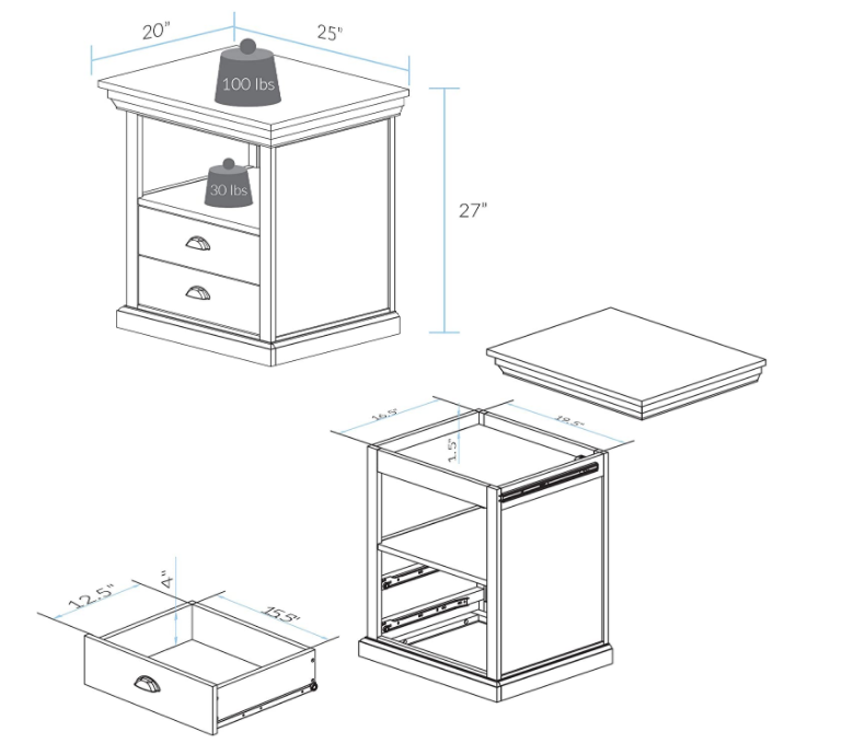 Casual Home Lincoln Nightstand Compartment, Concealment Furniture, Mocha