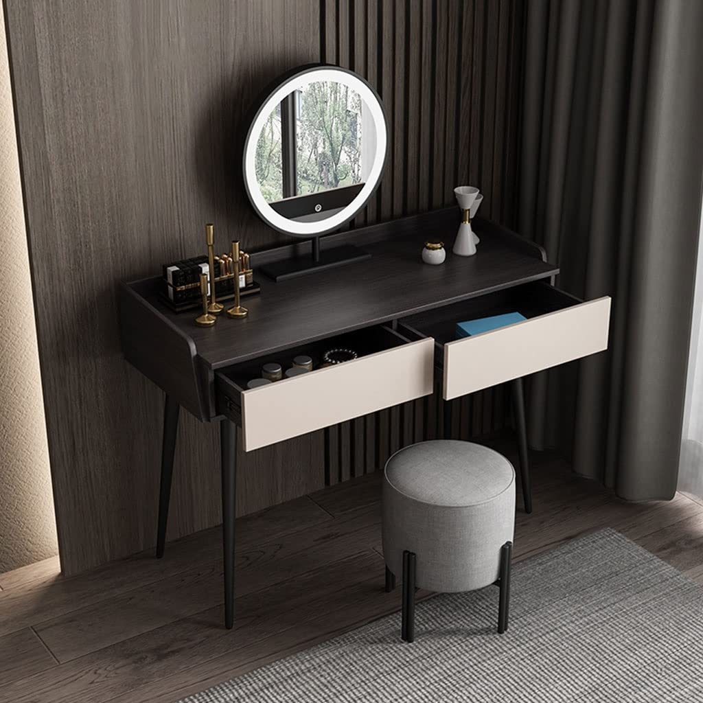 【Furniture】Vanity For Bedroom Modern Bedroom Dresser Vanity Desk with 2 Drawers, 1 Stool & LED Mirror
