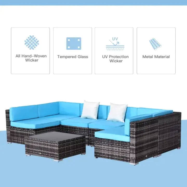 【Furniture】7 Piece Rattan Sofa Set Outdoor Furniture Patio Set