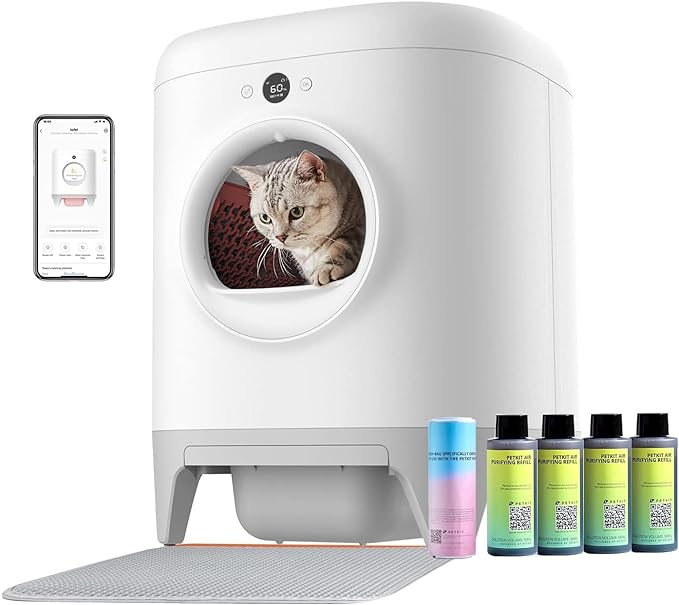 PETKIT Self Cleaning Cat Litter Tray, PURA X Automatic Cat Litter Tray with 60L Large Capacity, Odor Control Smell Free, xSecure, APP Control Smart Robot Litter Box for Multiple Cats with Mat & Liners