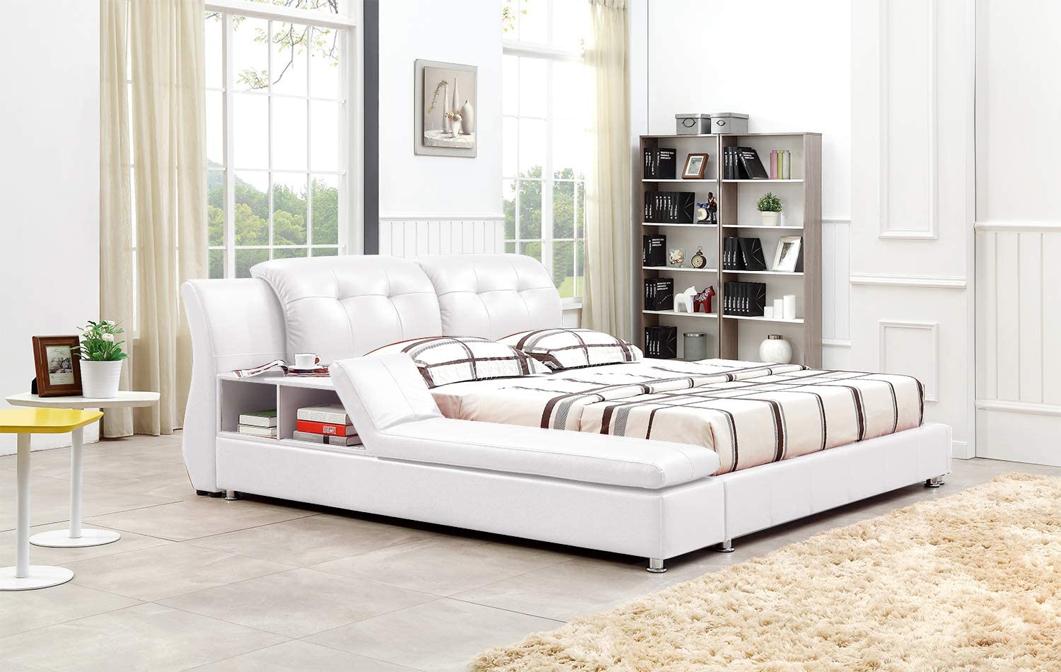 【Furniture】King Size Platform Bed, Luxury Bed Frame, Modern Upholstered Bed, No Box Spring Needed