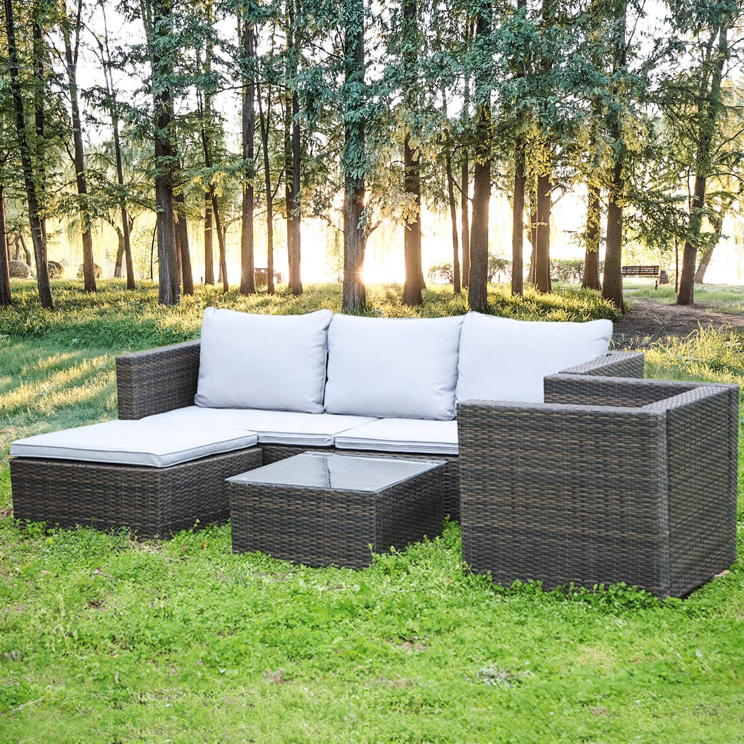 Garden Furniture Set 5PC Rattan Modular Corner Sofa Set Garden Corner Sofa Coffee Table