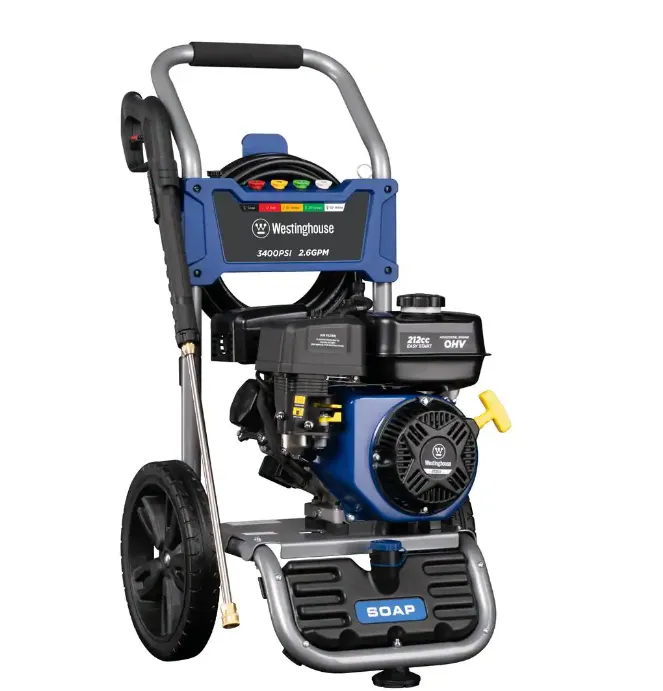 3400 PSI 2.6 GPM Gas Powered Axial Cam Pump Cold Water Pressure Washer with Soap Tank and 5 Quick Connect Tips