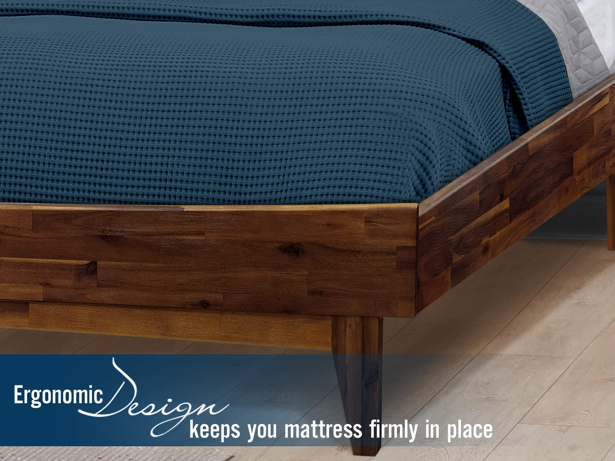 【Furniture】Acacia Aurora 14 Inch Wood Platform Bed, Bed Frame with Headboard, King Size