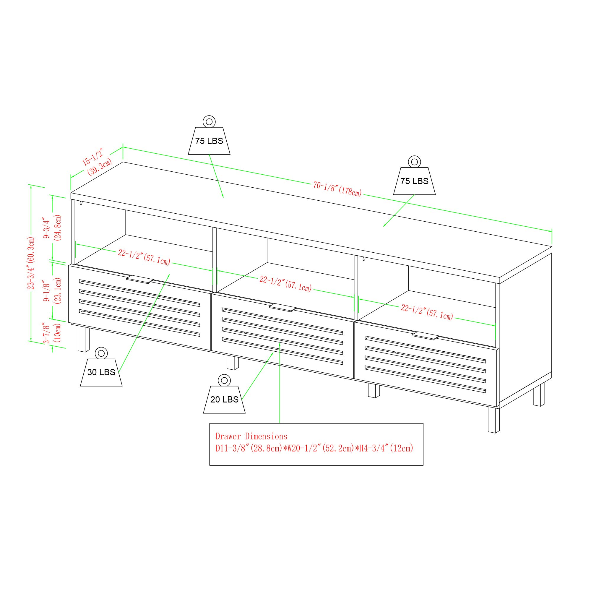 【Furniture】Modern Slatted Wood TV Stand for TV's up to 80