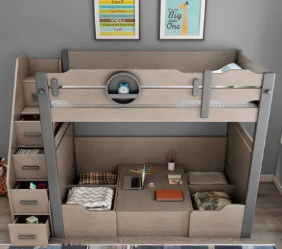 【Furniture】Upper and lower desk and bed all-in-one bunk bed combination