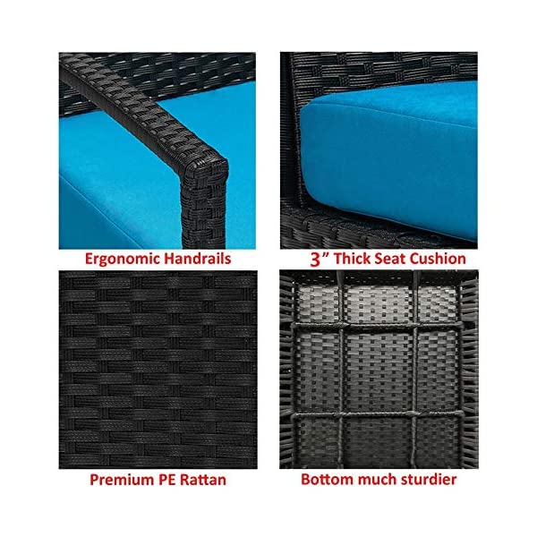 PROHIKER 3 PCS Patio Rattan Conversation Chair Set, 3 PCS Patio Wicker Rattan Furniture Set, Patio Wicker Rattan Table Red