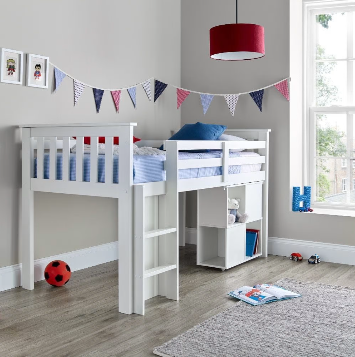 【Furniture】Milo Grey Wooden Mid Sleeper Kids Bunk Bed with Pocket Sprung Mattress 3' Single 90x190 cm