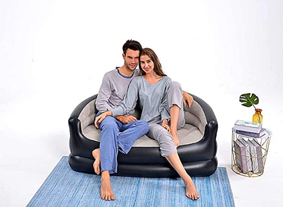 Folding Portable Inflatable Double Sofa, Lazy Flocking Two-Seater Lounge Chair with Electric Air Pump - Great for Pop Up Indoor Living Room and Outdoor Balcony, Backyard, Camping, Picnic, RV