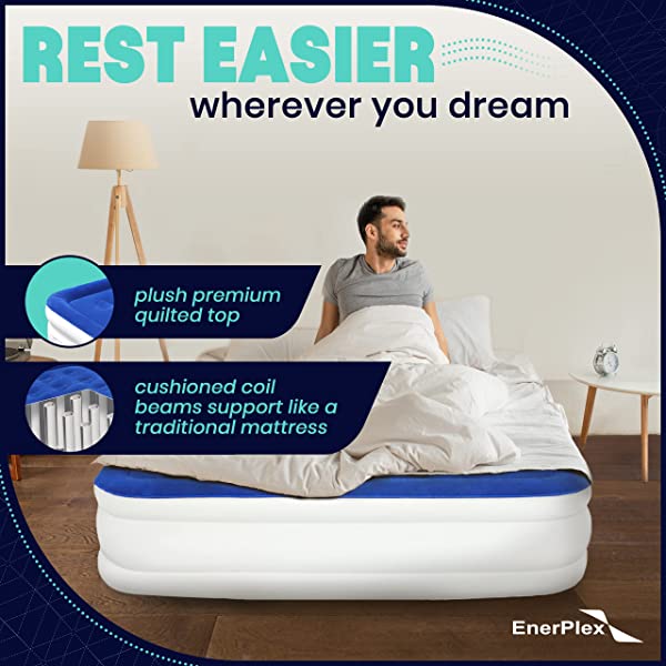 EnerPlex Twin Air Mattress for Camping, Home & Travel - 13 Inch Double Height Inflatable Bed w/ Built-in Dual Pump Twin 13.0 Inches