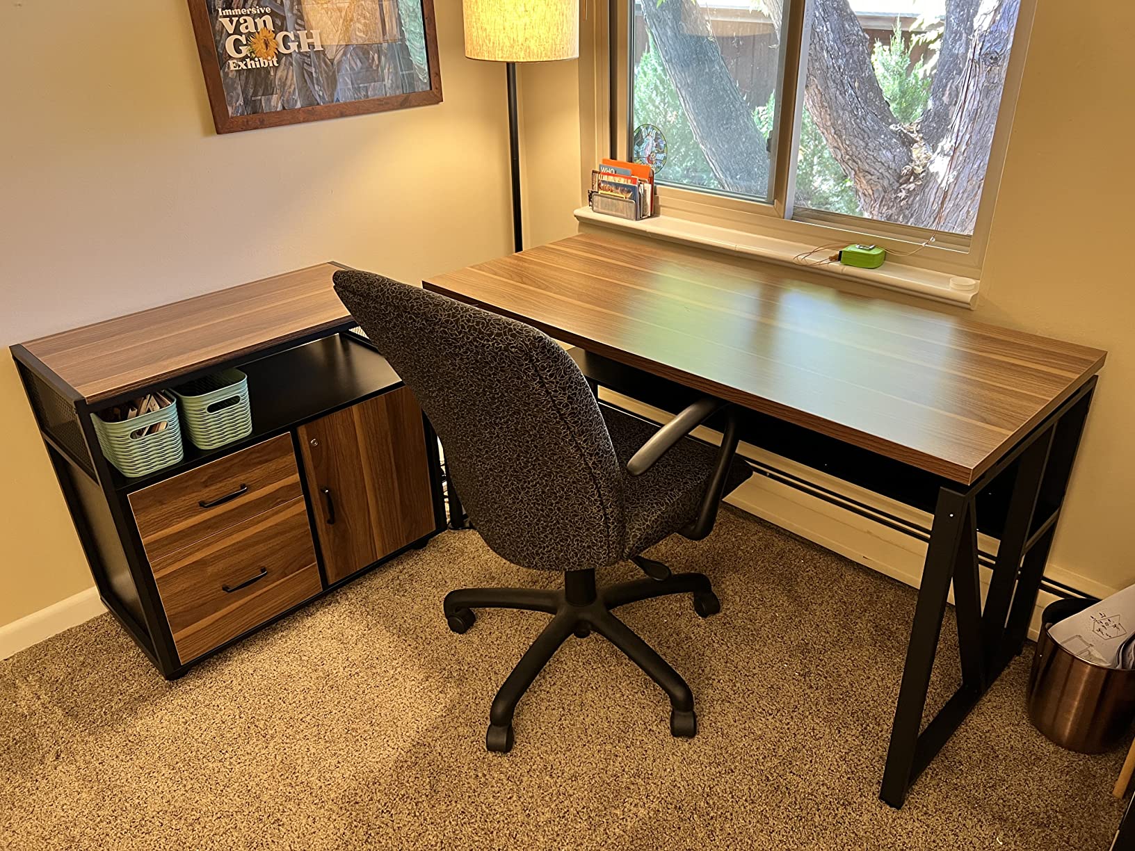 【Furniture】L Shaped Desk with Drawer Cabinet, 55