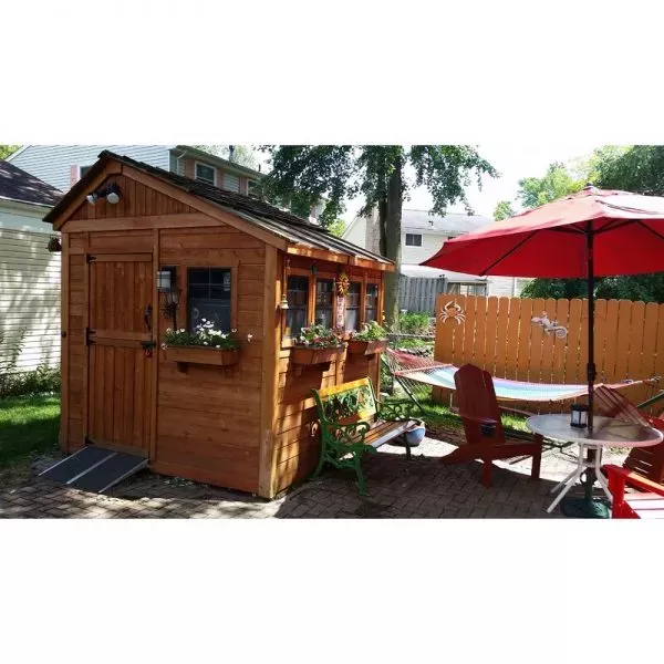 OUTDOOR STORAGE SHED, 7X7 FEET, RESIN WEATHER RESISTANT OUTDOOR GARDEN STORAGE SHED FOR BACKYARD, GARDEN, TOOL STORAGE, LAWN, GARAGE ORGANIZER, SANDSTONE