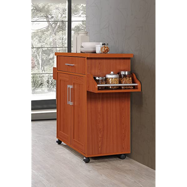 Hodedah Kitchen Island with Spice Rack, Towel Rack & Drawer, Black with Beech Top Black-beech