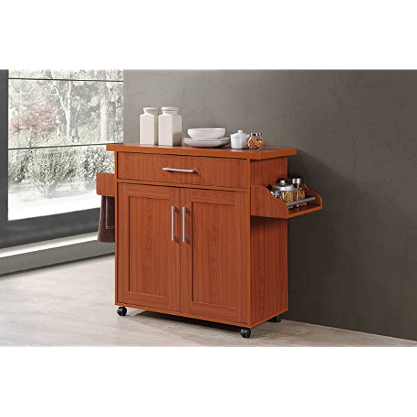 Hodedah Kitchen Island with Spice Rack, Towel Rack & Drawer, Black with Beech Top Black-beech