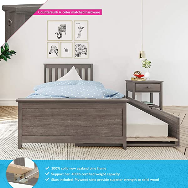 Max & Lily Twin Bed with Trundle, White White Bed with Trundle
