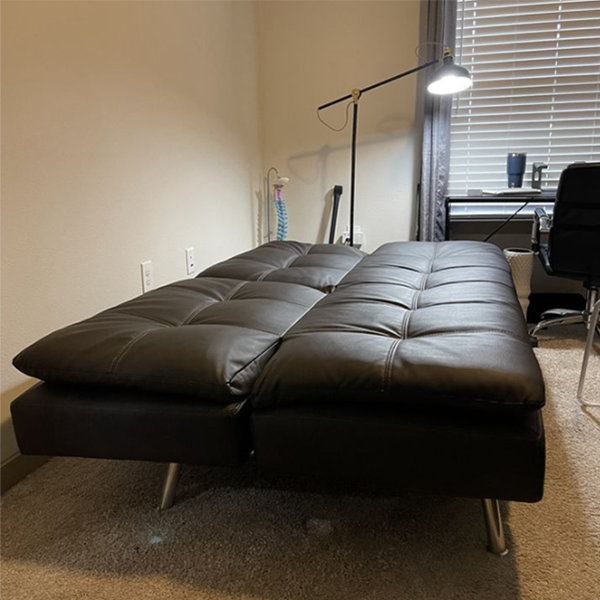 DHP Emily is bedded with chrome legs and black faux leather