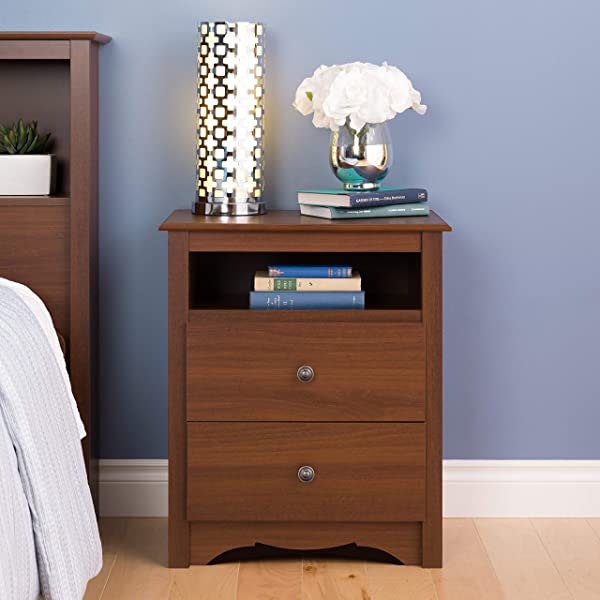 Prepac Fremont 2 Drawer Nightstand with Open Shelf, Espresso, Tall Espresso Fremont Nightstand