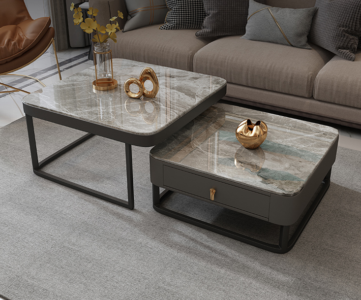 Italian style light luxury glass bright rock board coffee table living room household combination coffee table