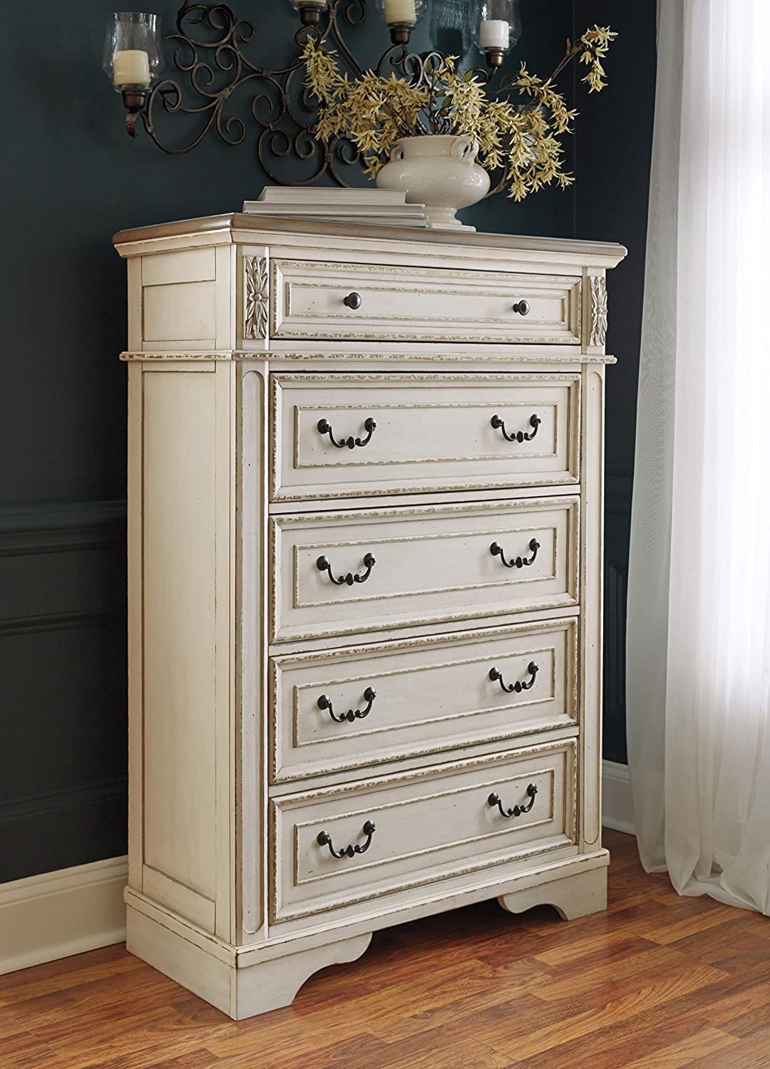 Signature Design by Ashley B743-46 Realyn Chest of Drawers Chipped White