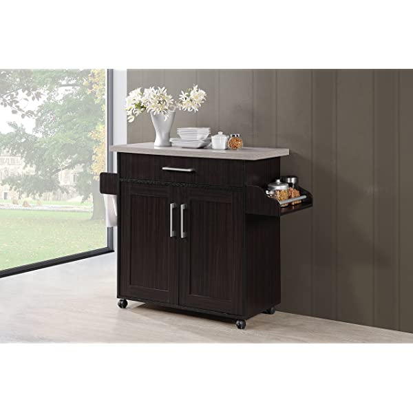 Hodedah Kitchen Island with Spice Rack, Towel Rack & Drawer, Black with Beech Top Black-beech