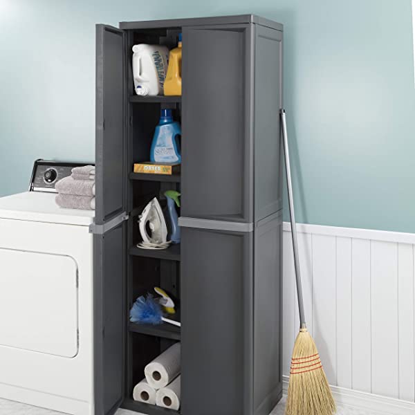 Sterilite 01423V01 4 Shelf Cabinet, Flat Gray, 1-Pack