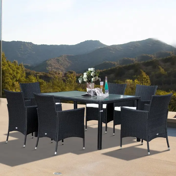 【Furniture】Outsunny 7pcs Outdoor Rattan Dining Set Wicker Furniture