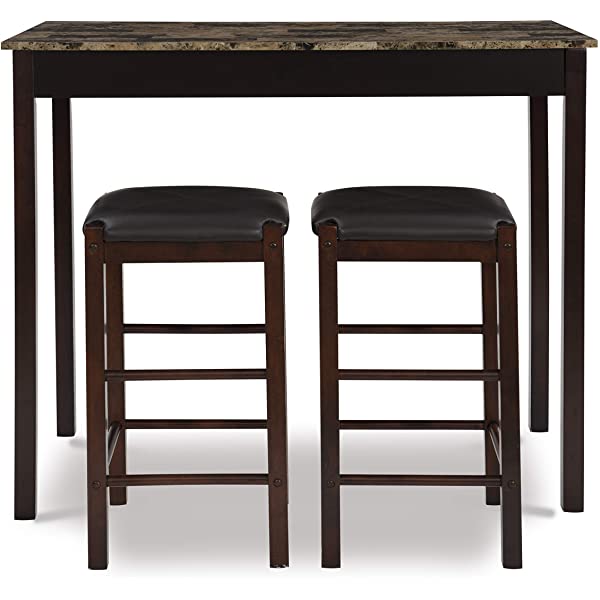 Linon Black 3 Piece Faux Marble Tavern Set