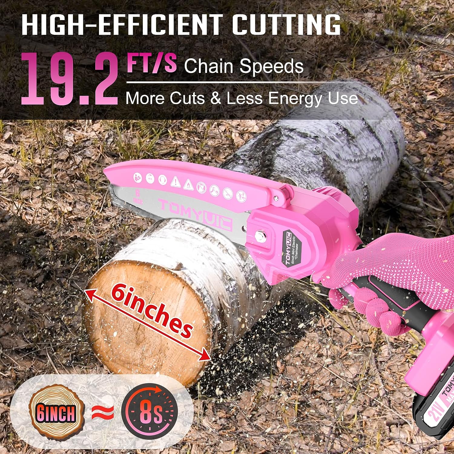 Mini Chainsaw 6 Inch Battery Operated - Pink Cordless Electric Handheld Chainsaw with 2 Rechargeable Batteries - 21V Small Power Chainsaw Battery Operated for Tree Pruning Wood Cutting