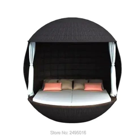 【Home&Garden】Outdoor furniture wicker ball shape Rattan Daybed with canopy For Swimming Pool Poolsidegarden