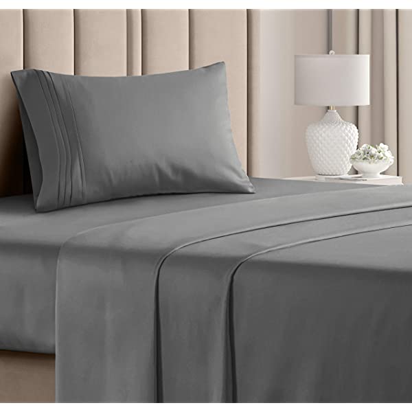 Queen Size Sheet Set - 4 Piece - Hotel Luxury Bed Sheets - Extra Soft - Deep Pockets - Easy Fit - Breathable & Cooling Sheets - Wrinkle Free - Comfy – Dark Grey Bed Sheets - Queens Sheets – 4 PC Queen Grey