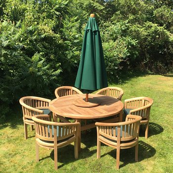 Round Solid Teak 8 Seater Table with Grisdale Chairs Garden Set – 160cm
